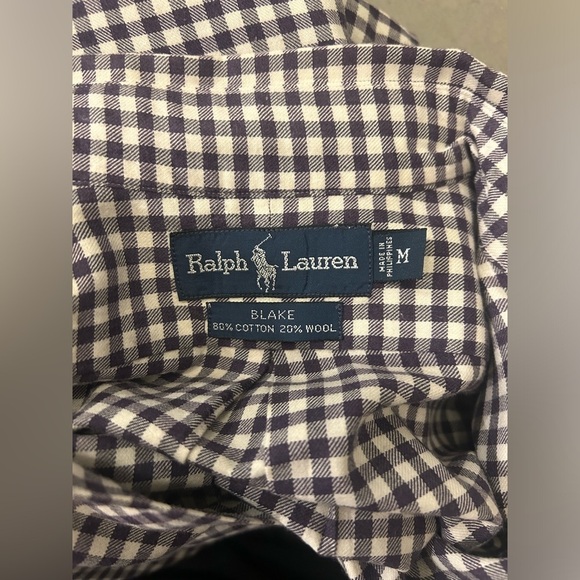 Ralph Lauren Blake Long Sleeve Button Down Mens Medium Gingham Wool Purple White - Picture 3 of 7